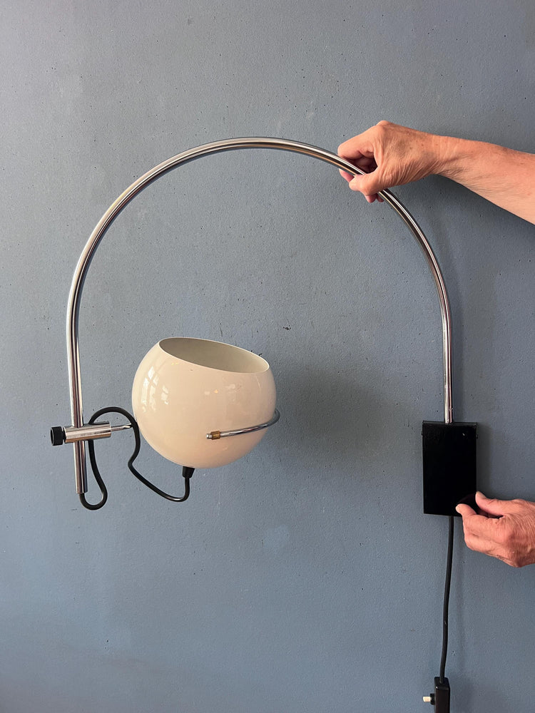 Vintage GEPO Arc Wall Lamp in White Metal, Mid Century Modern Space Age Lighting