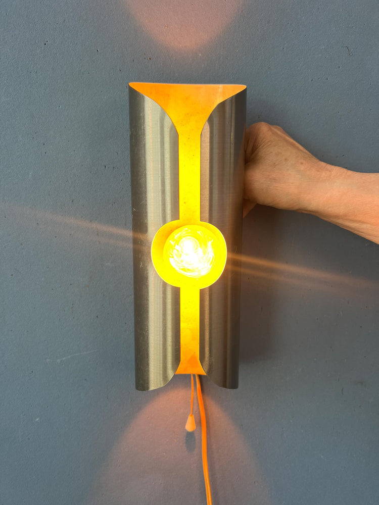 Vintage Brushed Steel Polam / Raak Space Age Wall Lamp