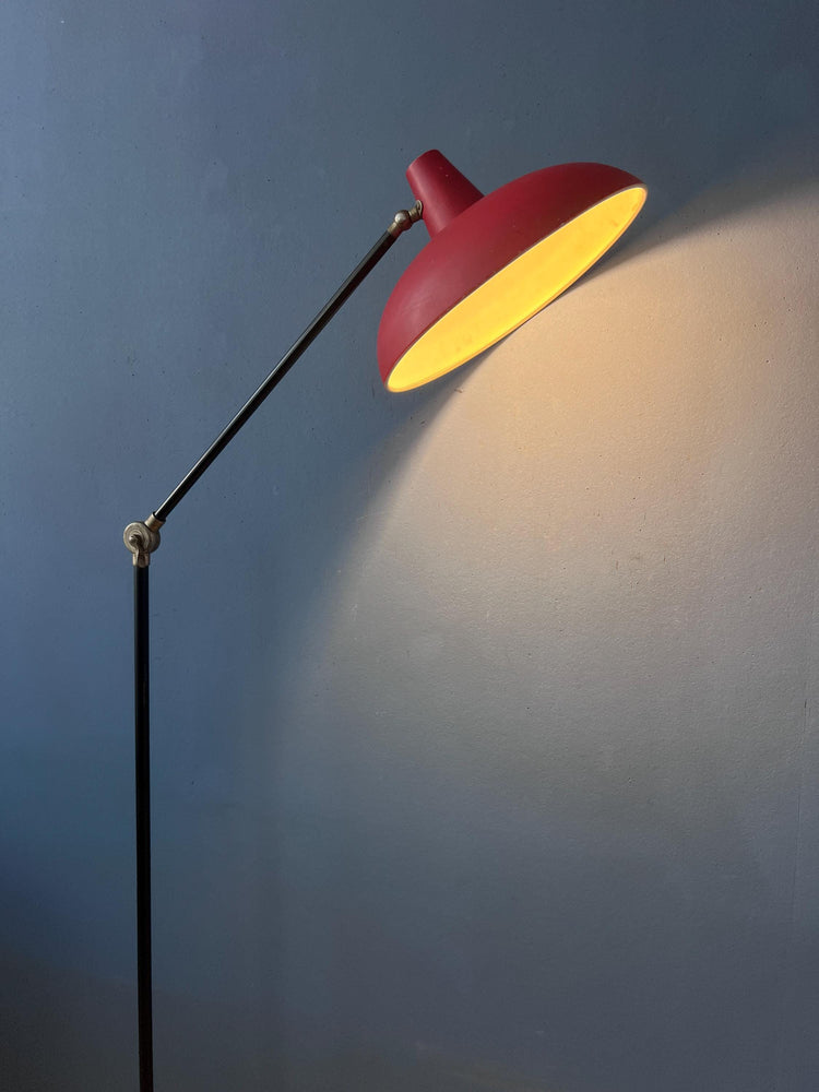 Vintage Red Anvia Floor Lamp by J.J.M. Hoogervorst, Adjustable Metal Lamp