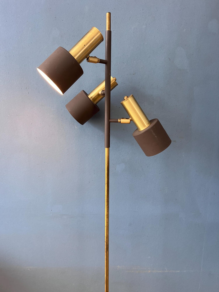 Vintage Brown Metal Dijkstra Brass Space Age Floor Lamp