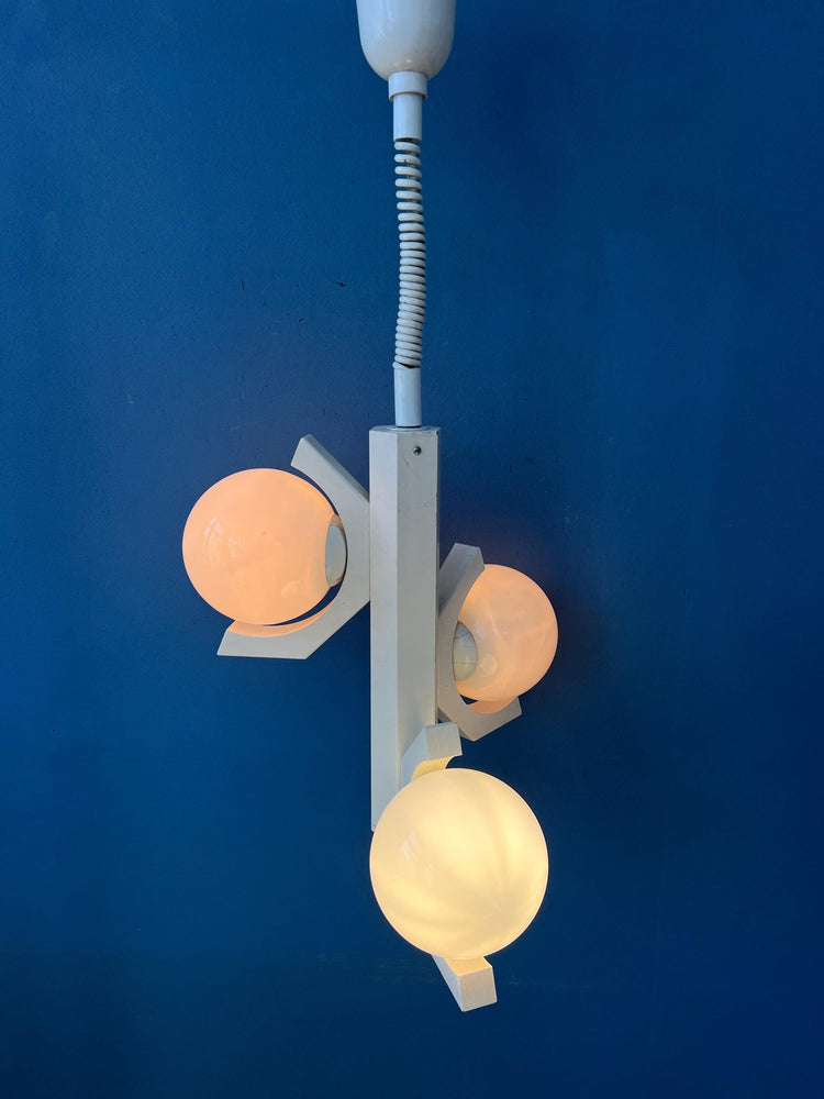 Mid Century White Bony Design Pendant Lamp with Opaline Glass Shades