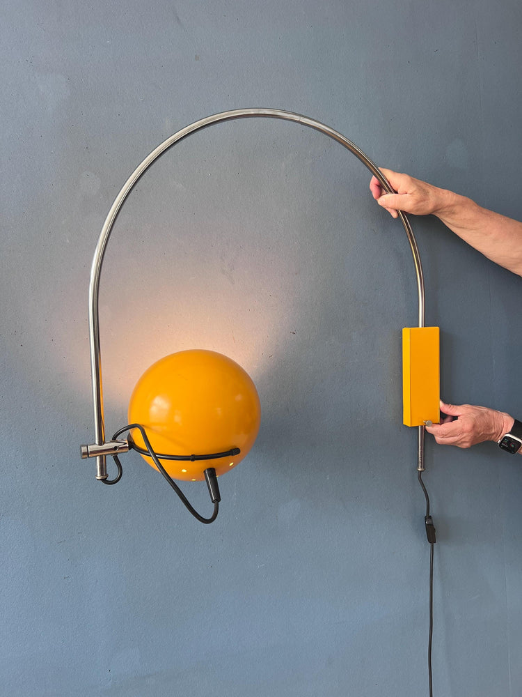 Vintage Yellow Herda Mid Century Arc Eyeball Wall Lamp