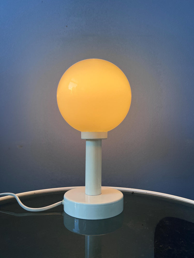 Vintage White Space Age Opaline Glass Table Lamp | Mid Century Light
