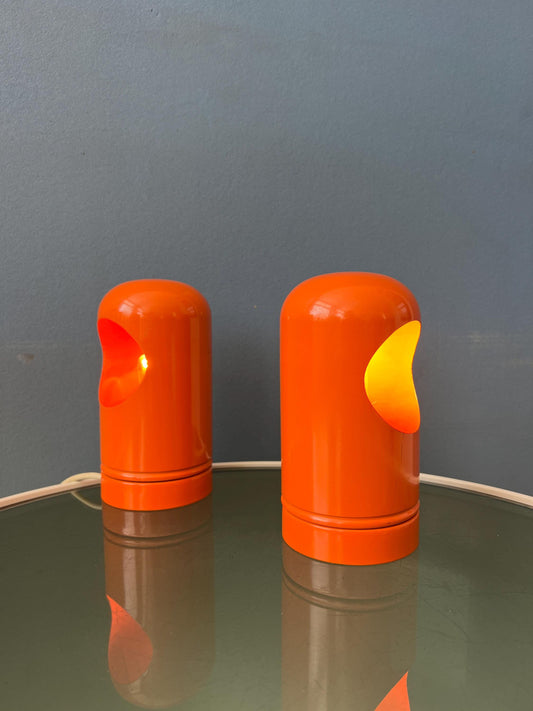 Set (2) of Vintage Orange Table Lamps in Selene Lightolier Style