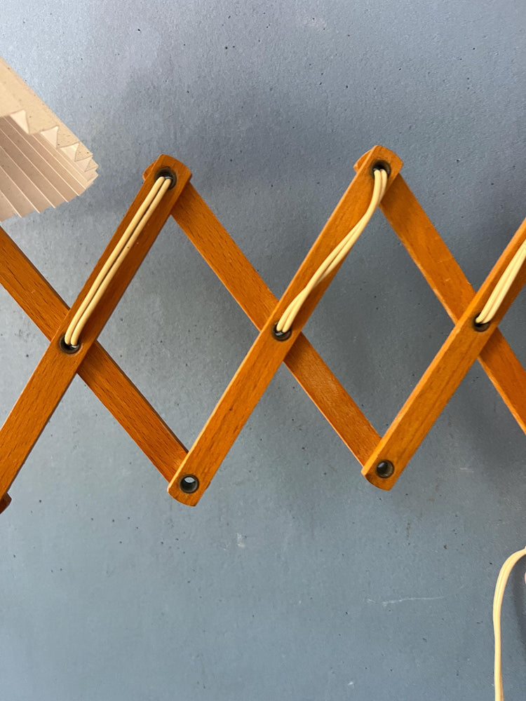 Pleated Shade Vintage Wooden Scissor Wall Lamp