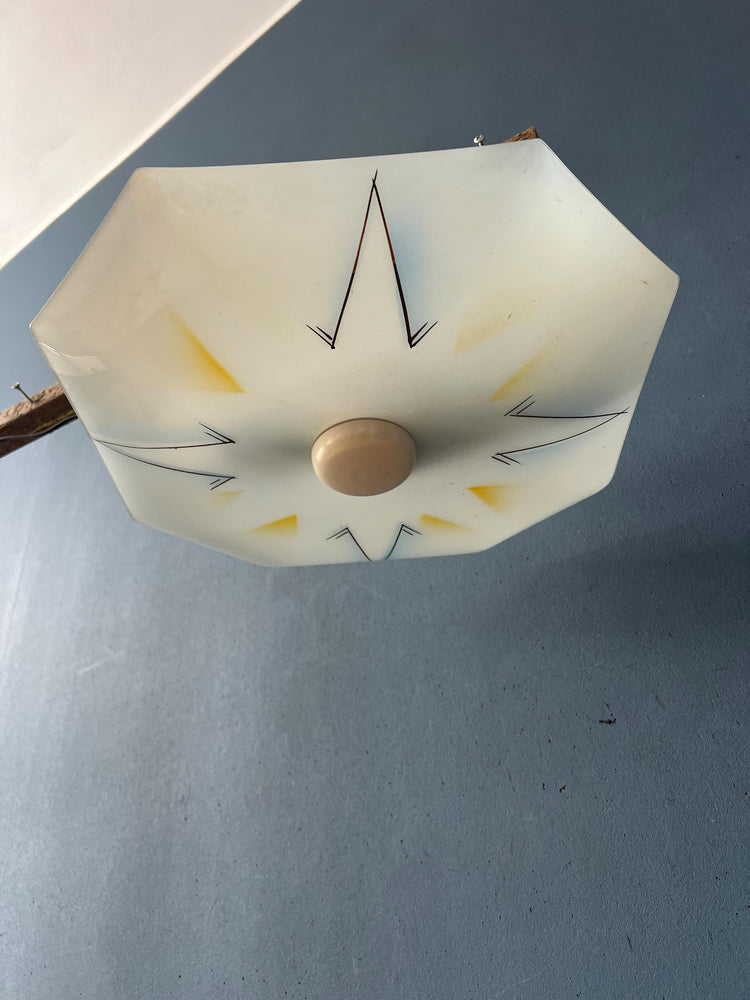 Vintage Mid Century Flush Mount Glass Ceiling Lamp