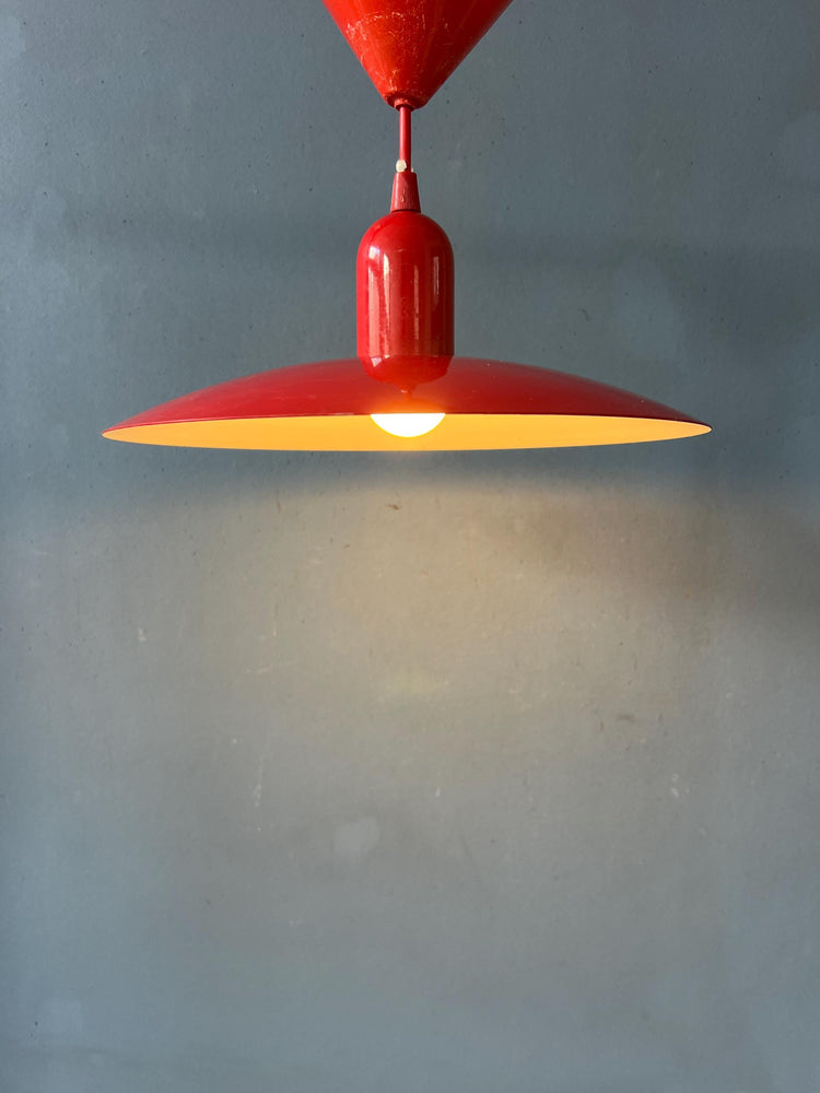 Small Vintage Red Metal Space Age Pendant Lamp