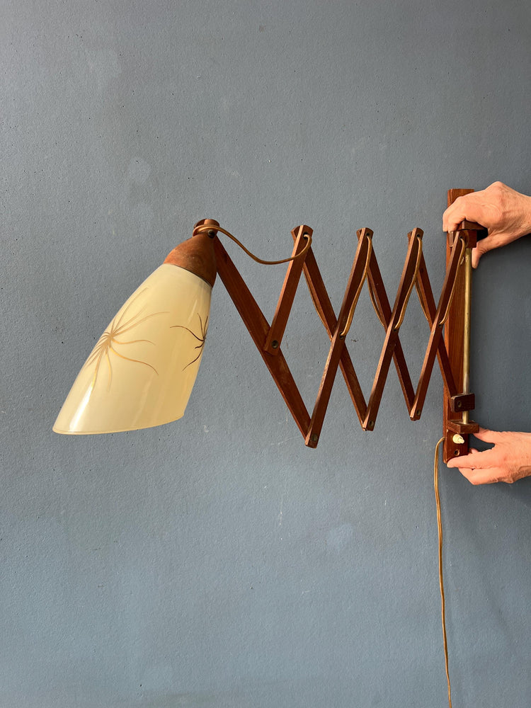 Mid Century Teak Wood Danish Wall Lamp with Glass Shade