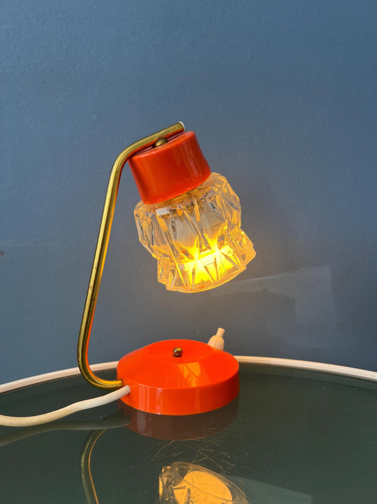 Small Orange Desk Lamp With Clear Crystal Glass Shade