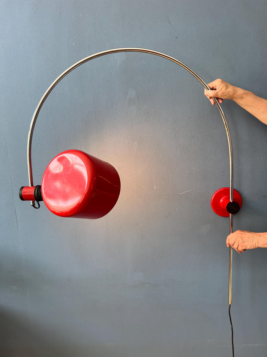Red SIS Arc Wall Lamp after Colombo Oluce Coupe