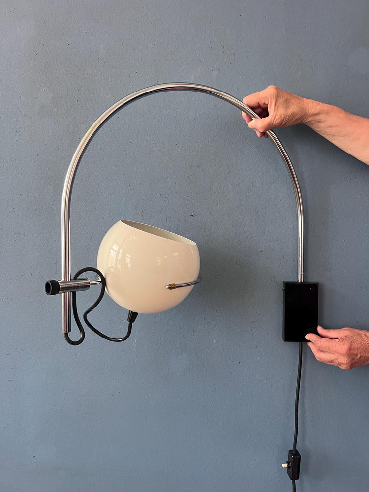 Vintage GEPO Arc Wall Lamp in White Metal, Mid Century Modern Space Age Lighting