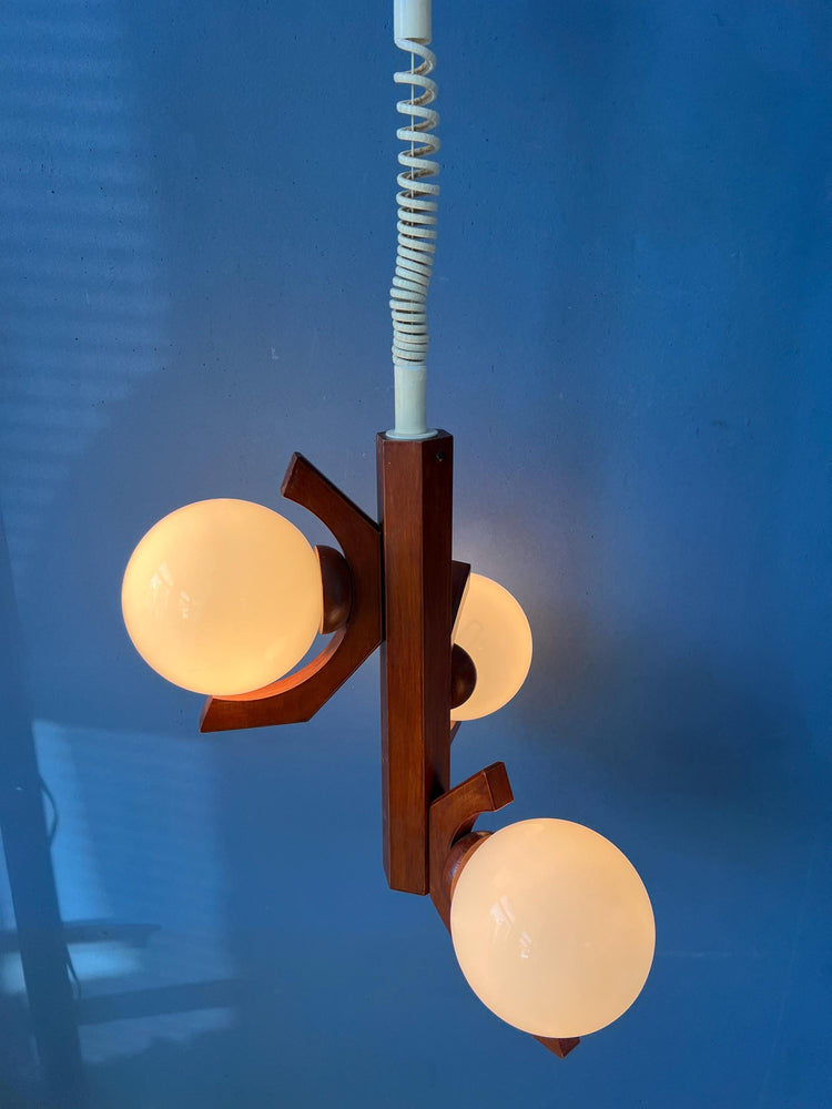 Brown Mid Century Bony Pendant Lamp with Opaline Glass Shades