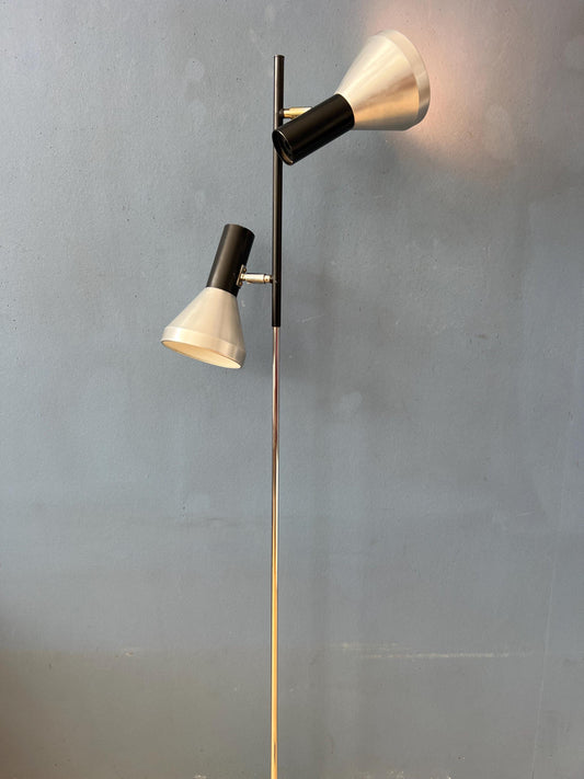 Vintage Black Mid Century Floor Lamp with Two Aluminum Spots
