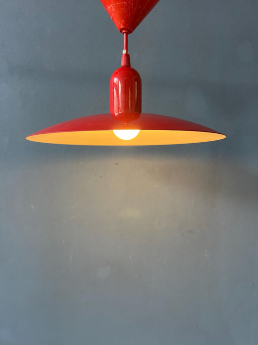 Small Vintage Red Metal Space Age Pendant Lamp