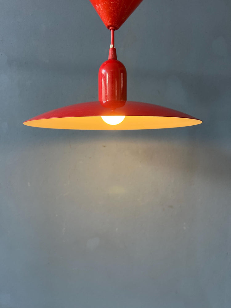 Small Vintage Red Metal Space Age Pendant Lamp