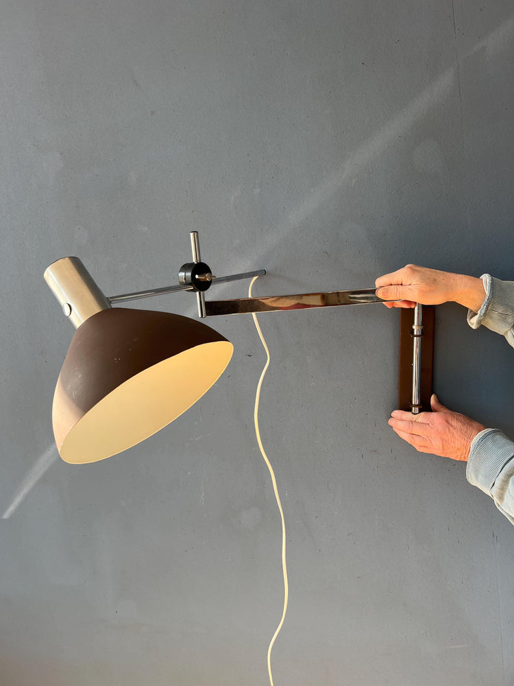 Dijkstra Swivel Arm Mid Century Wall Lamp with Brown Shade