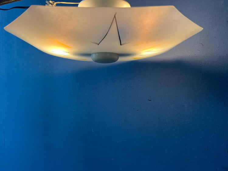 Vintage Mid Century Flush Mount Glass Ceiling Lamp