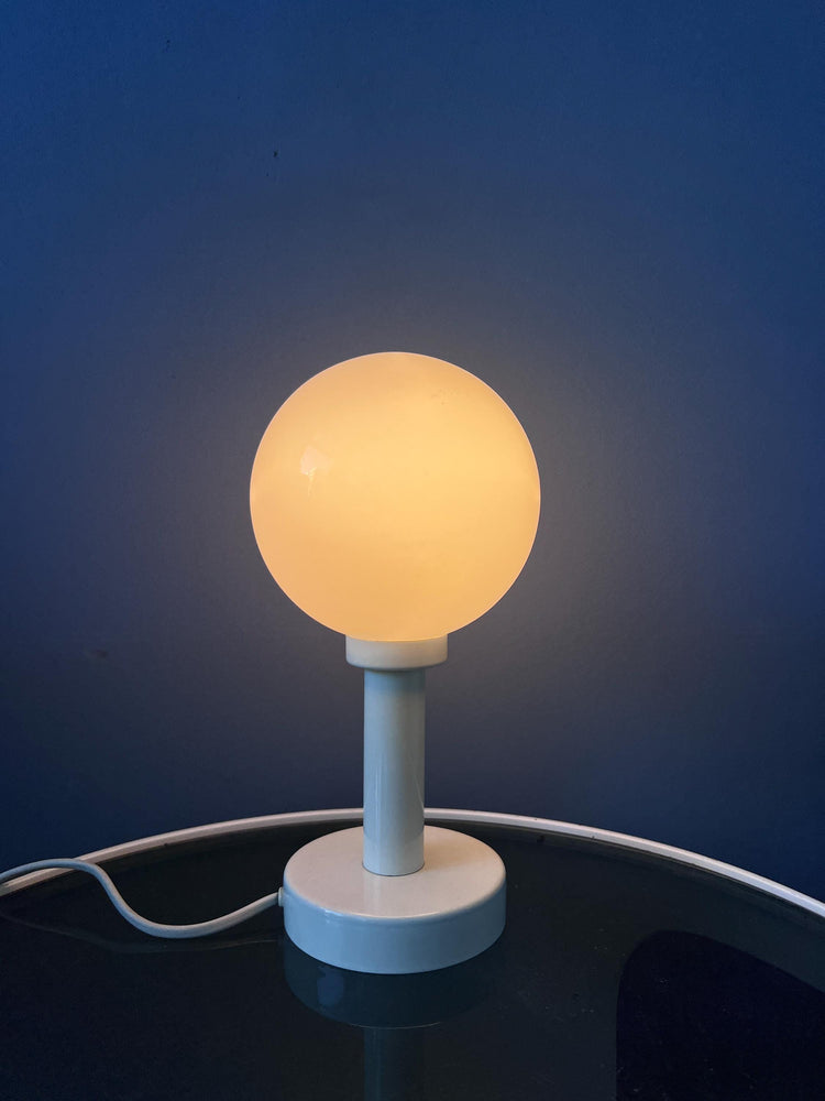 Vintage White Space Age Opaline Glass Table Lamp | Mid Century Light
