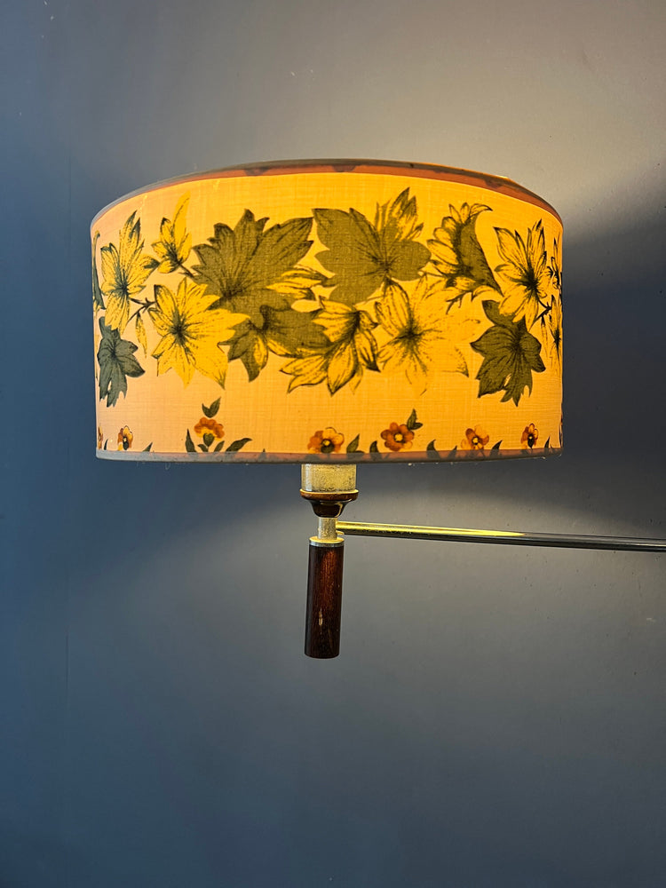 Wood Mid Century Swing Arm with Flower Patterned Shade
