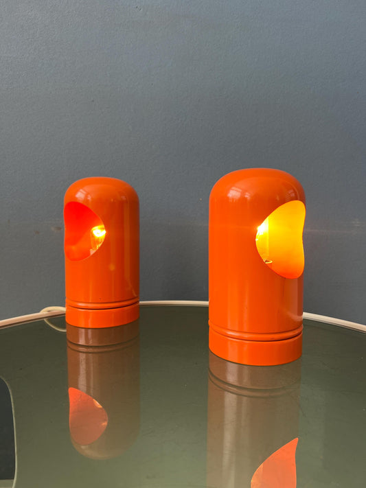 Set (2) of Vintage Orange Table Lamps in Selene Lightolier Style