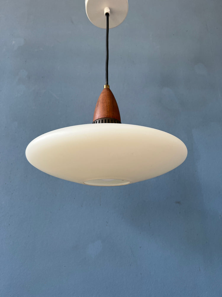 Milk Glass Pendant Light - Philips Style Light Fixture - Louis Kalff - Opaline Glass Lamp