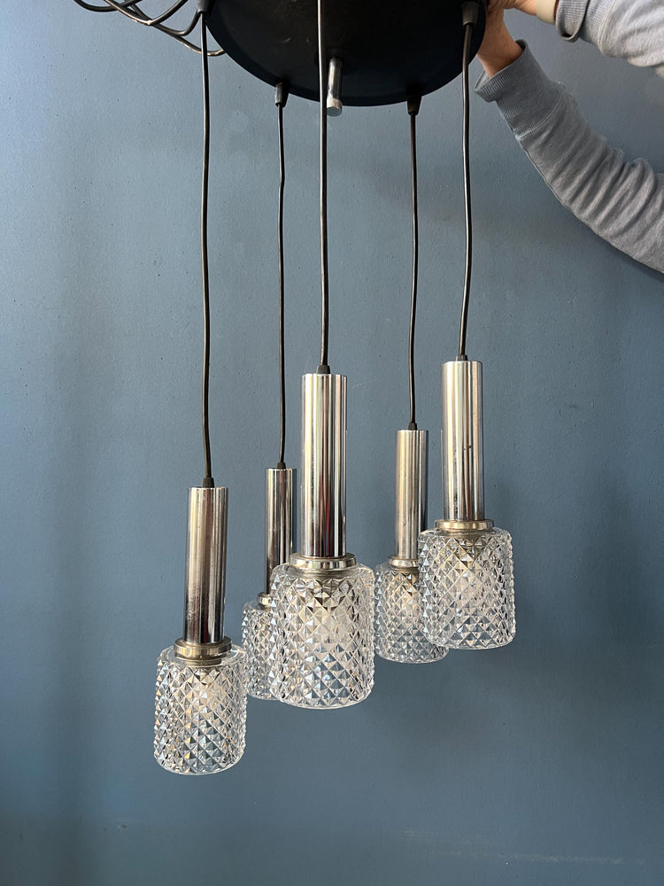 Mid Century Crystal Glass Cascade Pendant Lamp
