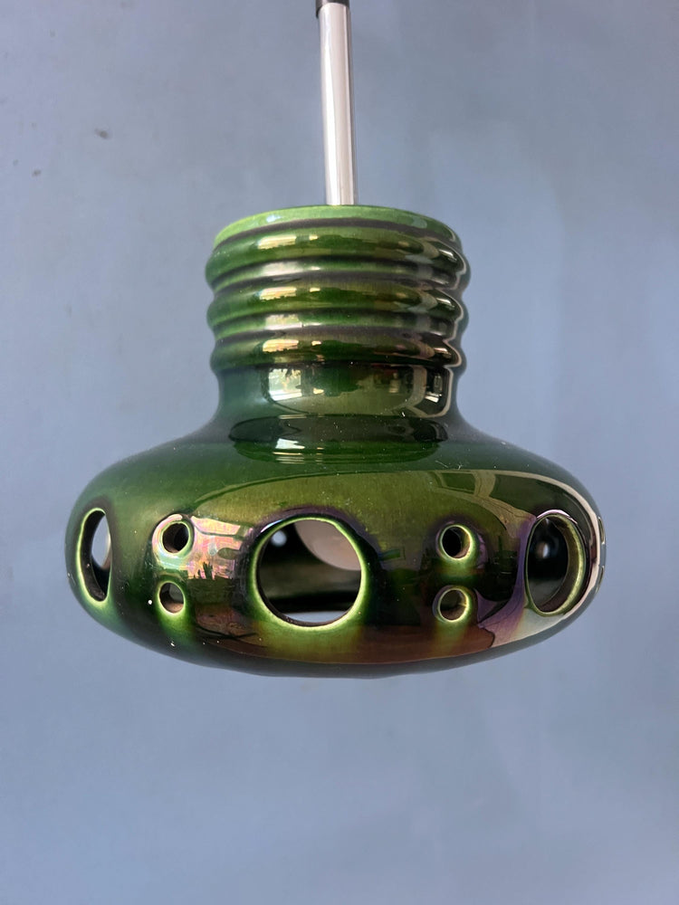 Mid Century Green Ceramic Pendant Light - West Germany Hanging Lamp