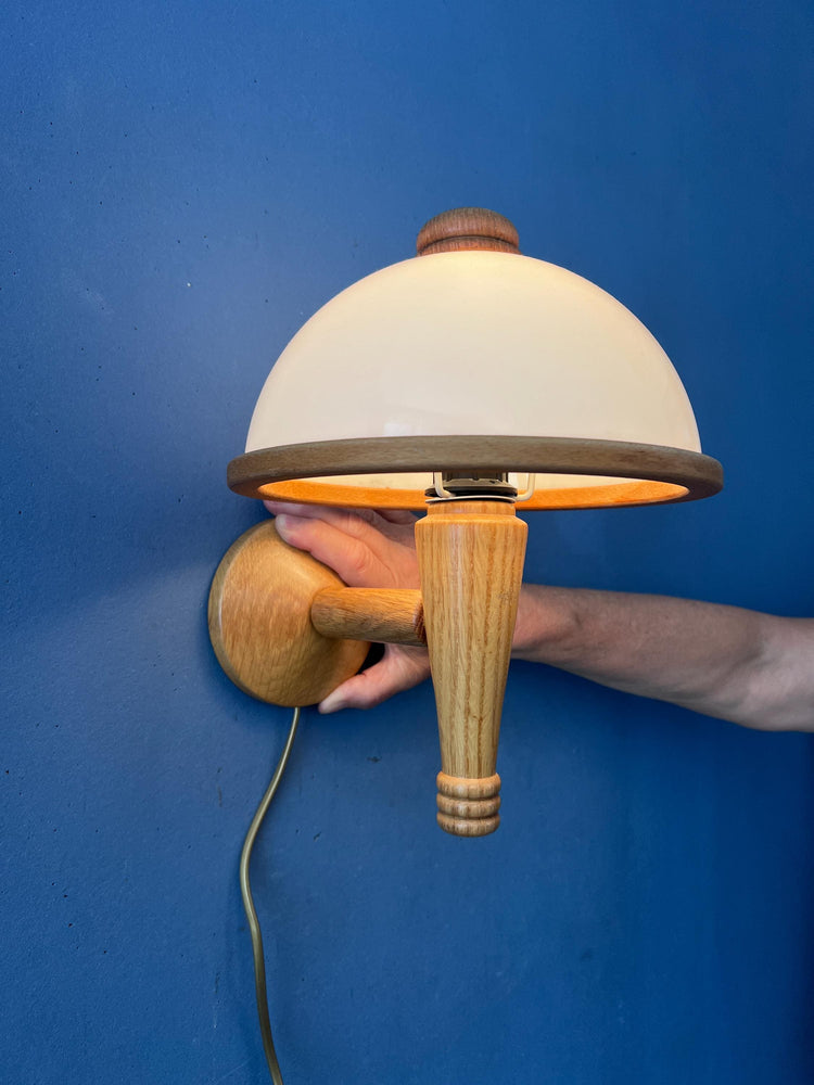 Vintage Steinhauer Wall Lamp Mid Century Adjustable Wooden Arm Plexiglass Light