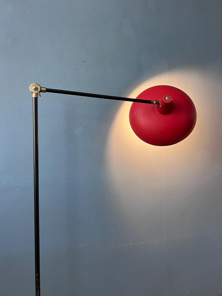 Vintage Red Anvia Floor Lamp by J.J.M. Hoogervorst, Adjustable Metal Lamp