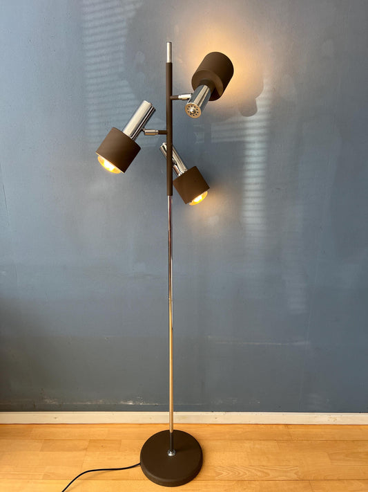 Vintage Brown and Chrome Dijkstra Space Age Floor Lamp