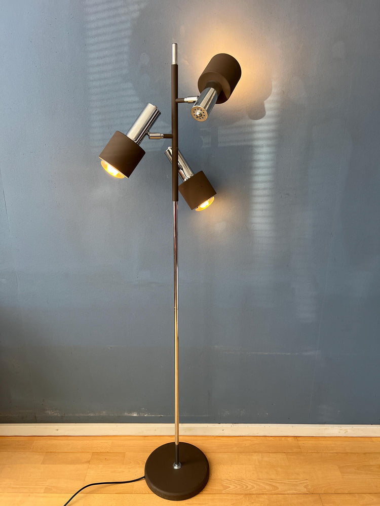 Vintage Brown and Chrome Dijkstra Space Age Floor Lamp