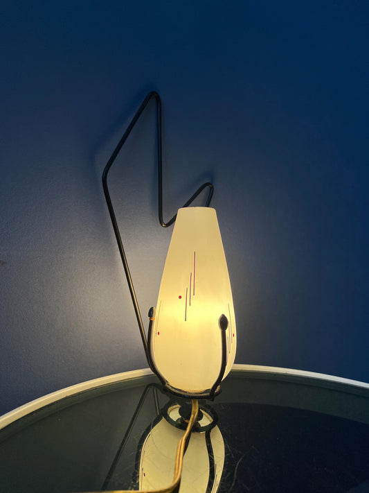 Mid Century Philips Opaline Glass Sconce Wall Lamp with Black Frame