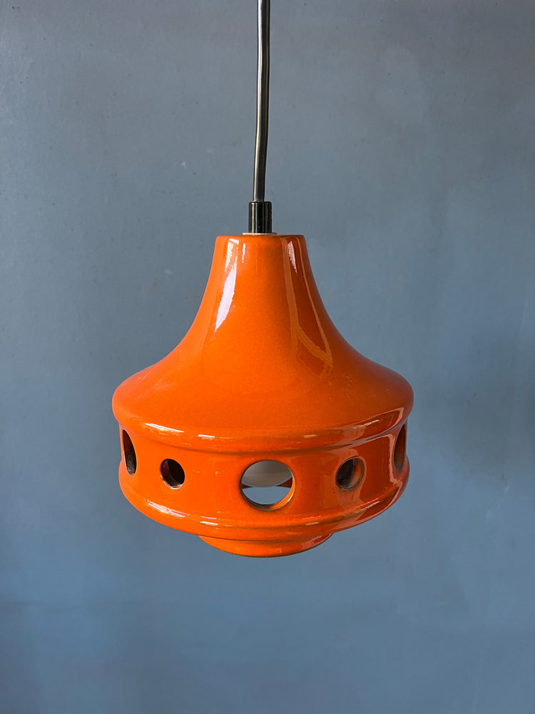 Small Orange West Germany Ceramic Pendant Lamp