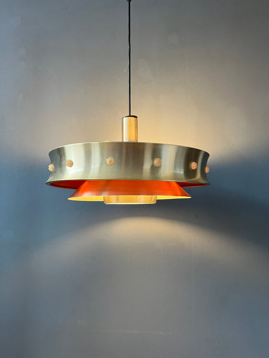 Mid Century Aluminium Pendant Lamp with Orange Lacquer