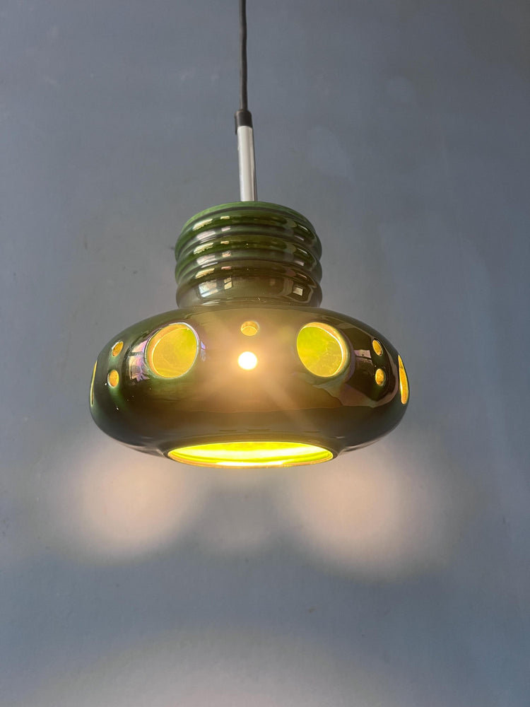 Mid Century Green Ceramic Pendant Light - West Germany Hanging Lamp