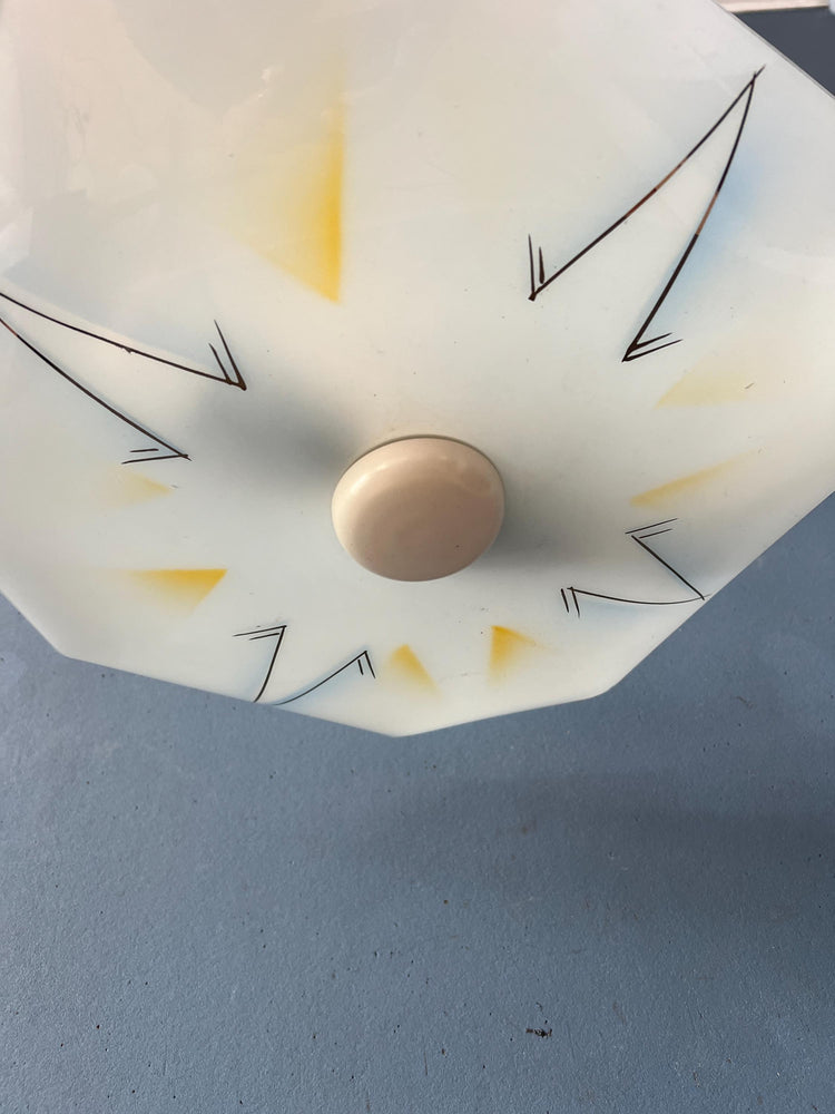 Vintage Mid Century Flush Mount Glass Ceiling Lamp