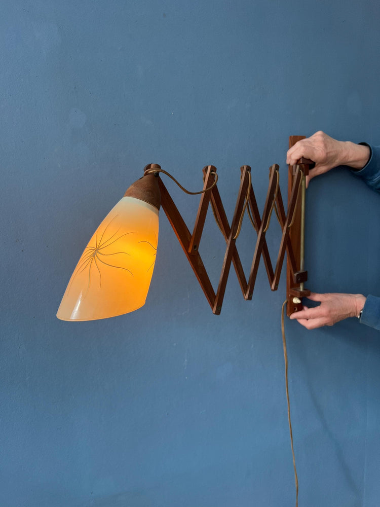 Mid Century Teak Wood Danish Wall Lamp with Glass Shade