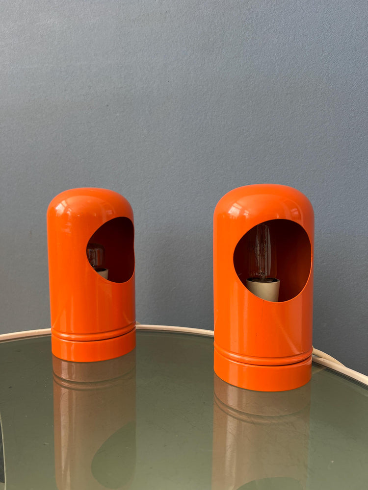 Set (2) of Vintage Orange Table Lamps in Selene Lightolier Style