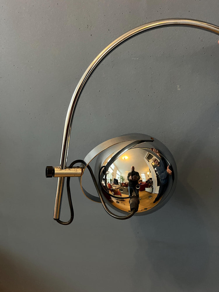 Chrome Herda Eyeball Space Age Arc Wall Lamp