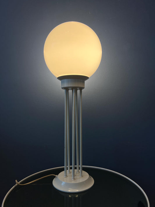 White Space Age Desk Lamp with Opaline Glass Shade by Woja Holland