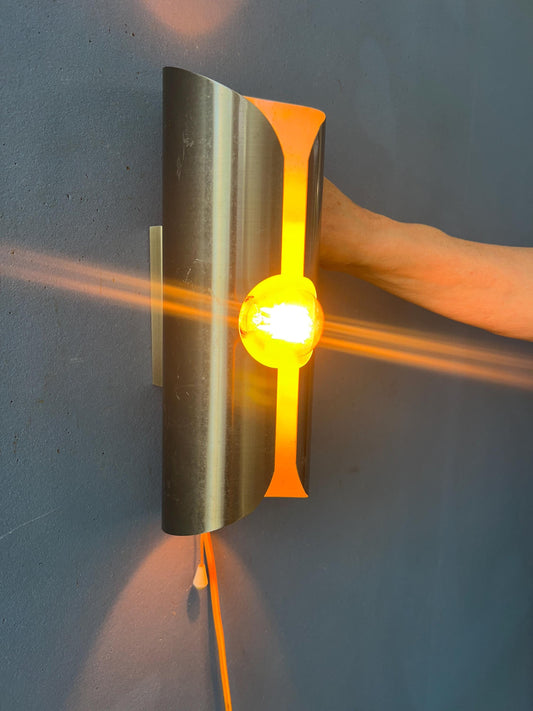 Vintage Brushed Steel Polam / Raak Space Age Wall Lamp