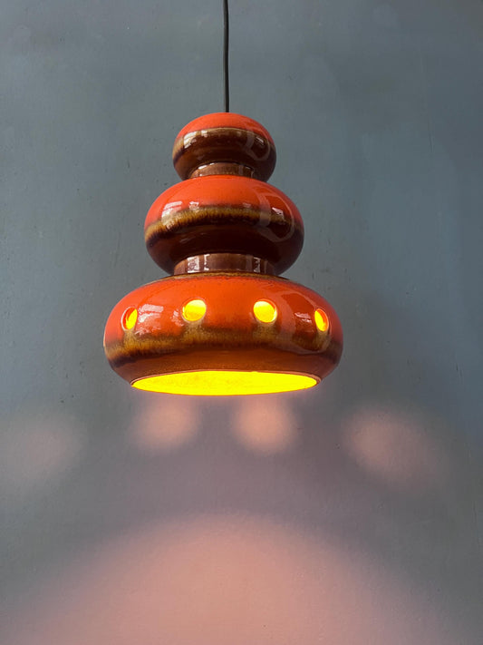 Red Ceramic Pendant Lamp - West Germany Hanging Lamp