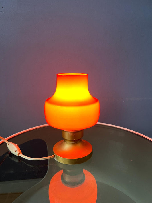 Small Mid Century Orange Glass Table Lamp