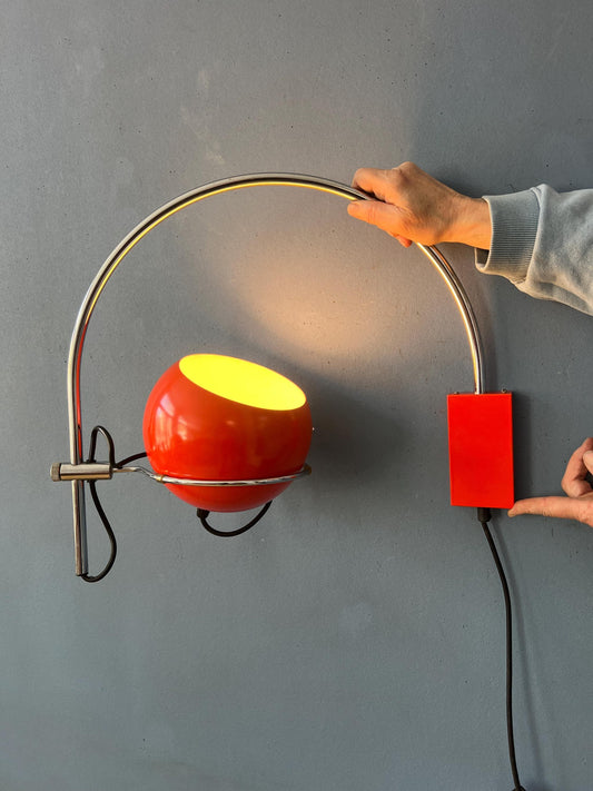 Vintage Orange GEPO Mid Century Arc Eyeball Wall Lamp