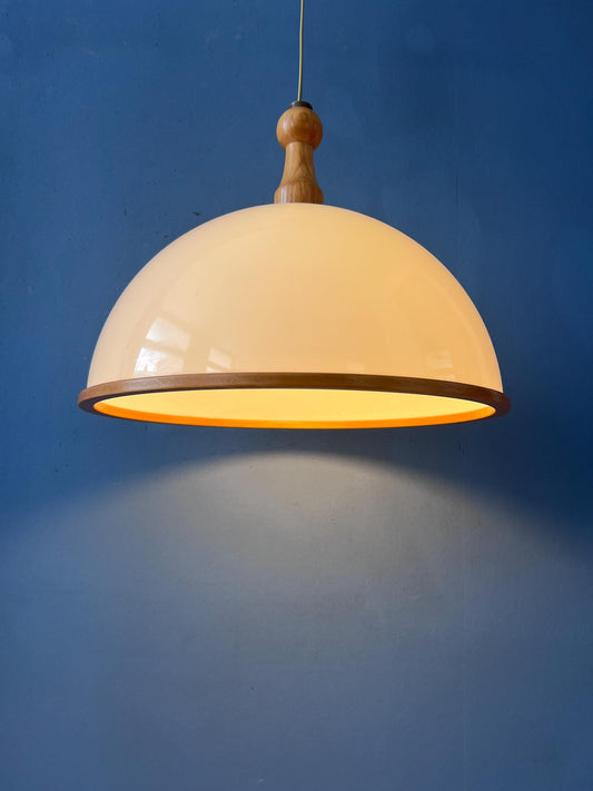Vintage White Wooden Steinhauer Pendant Lamp, Plexiglass Suspension Light