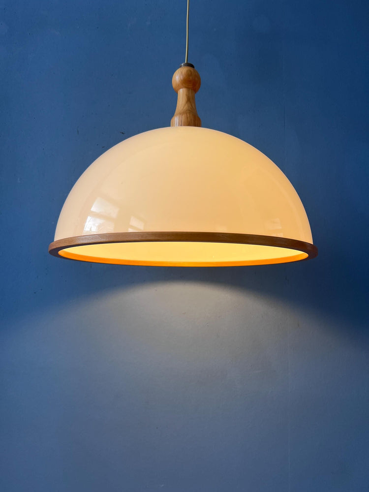 Vintage White Wooden Steinhauer Pendant Lamp, Plexiglass Suspension Light