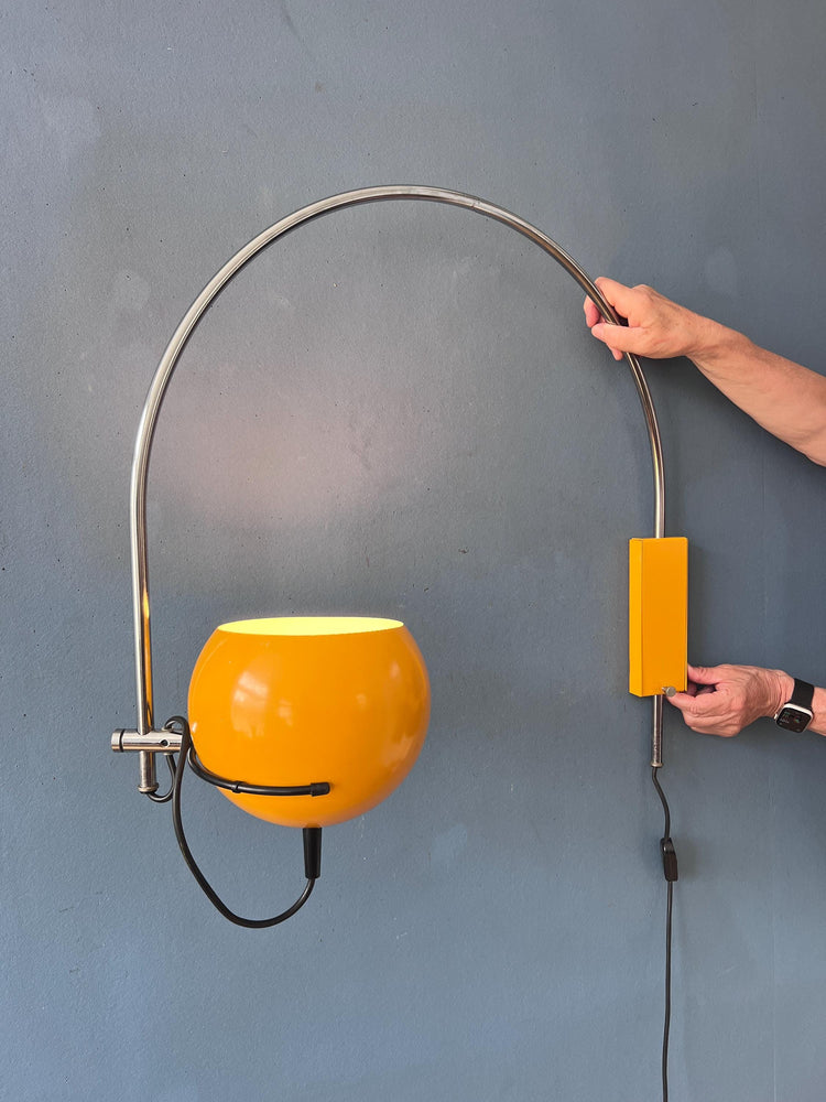 Vintage Yellow Herda Mid Century Arc Eyeball Wall Lamp