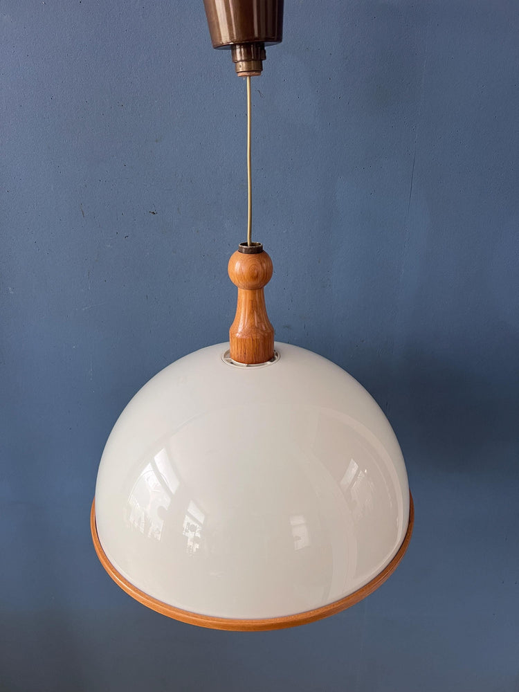 Vintage White Wooden Steinhauer Pendant Lamp, Plexiglass Suspension Light