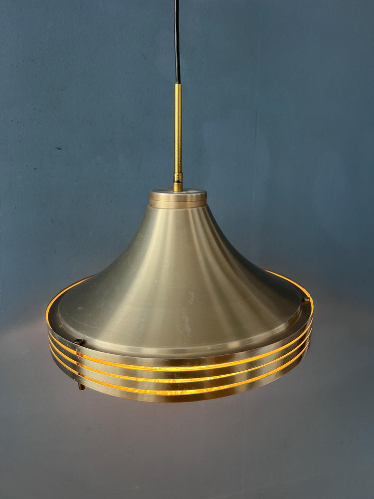 Mid Century Brushed Aluminium Crystal Glass Pendant Light
