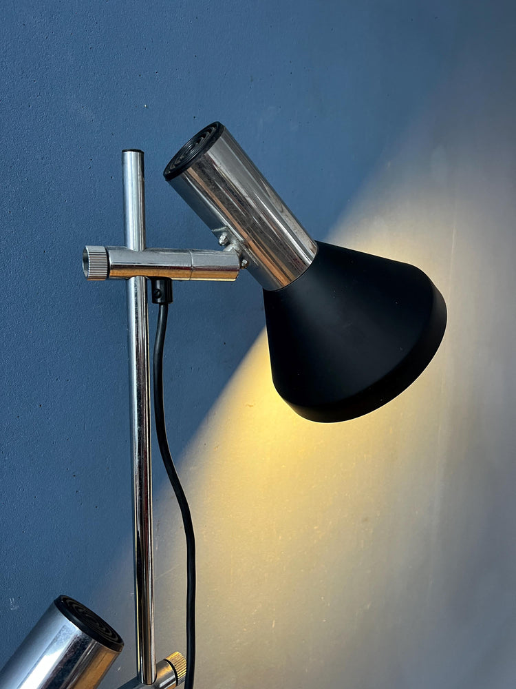 Vintage Black Mid Century Floor Lamp with Two Aluminum Spots